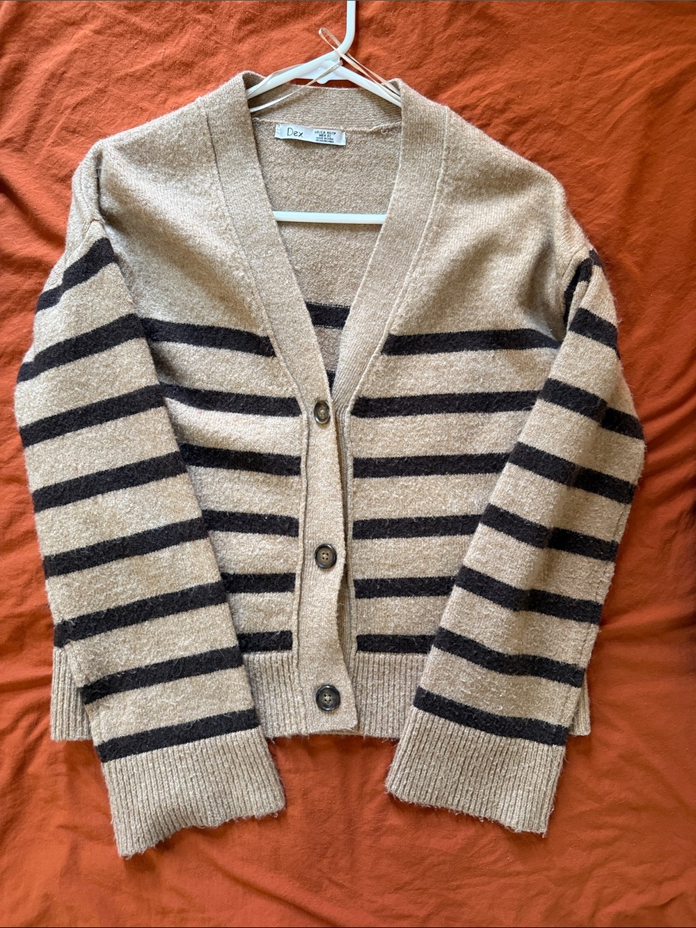 Dex Beige and Black Striped V-Neck Cardigan